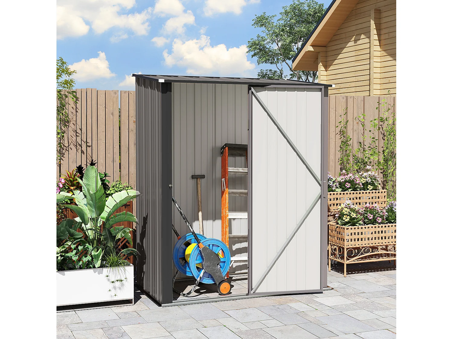 Casetta da giardino per attrezzi in acciaio grigio chiaro