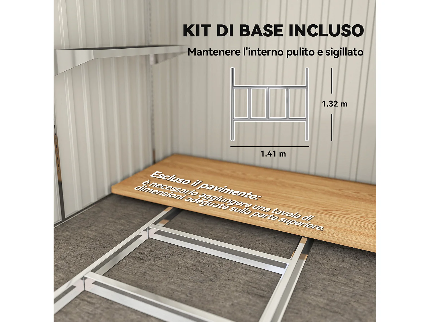 Casetta porta attrezzi in metallo con porta scorrevole grigio chiaro