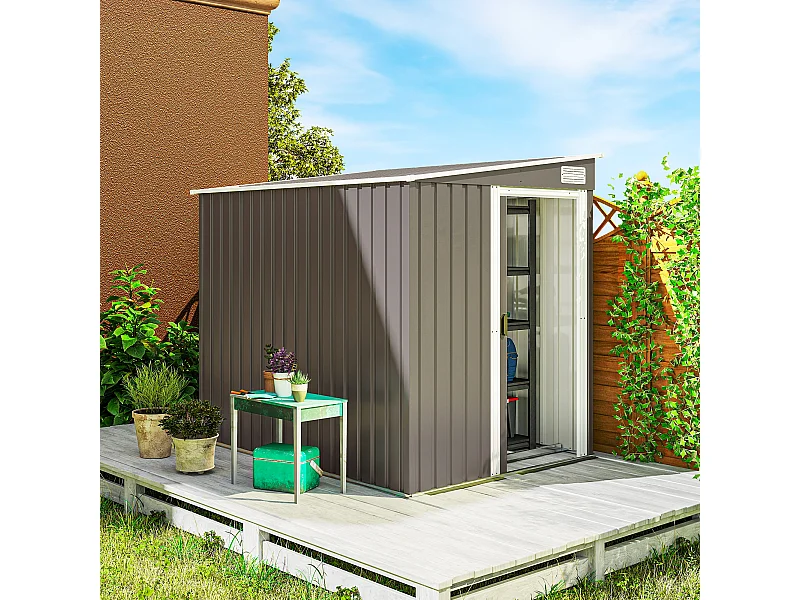 Casetta porta attrezzi in metallo con porta scorrevole grigio chiaro