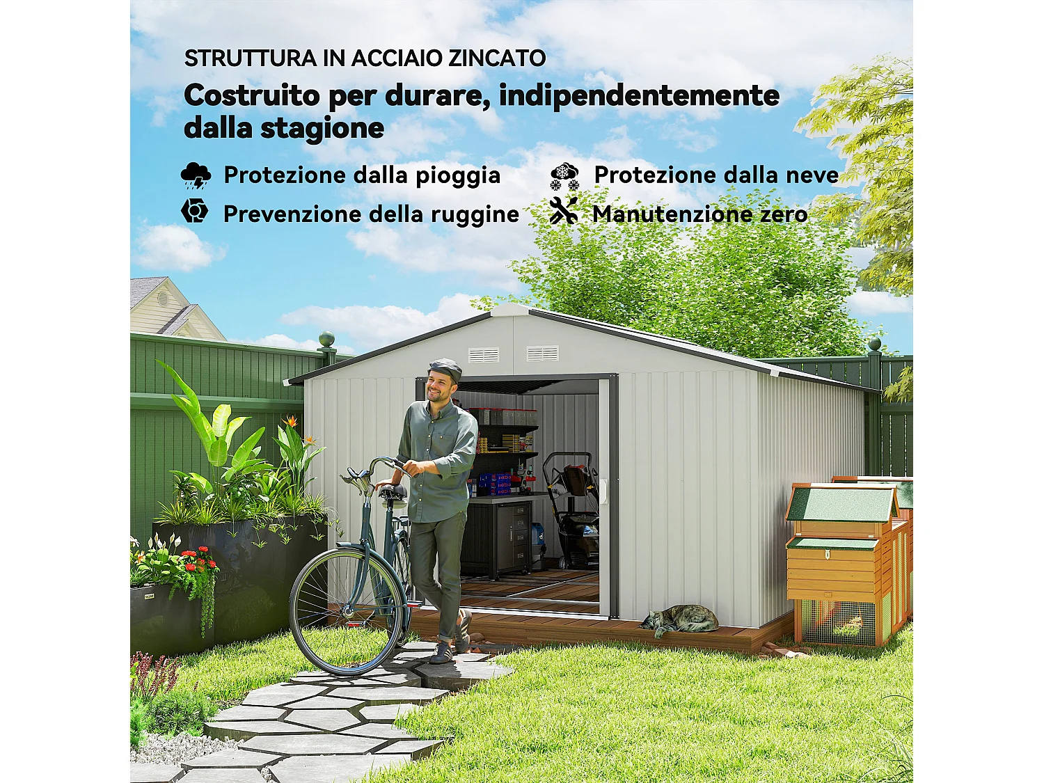 Casetta da giardino grande con doppia porta scorrevole argento