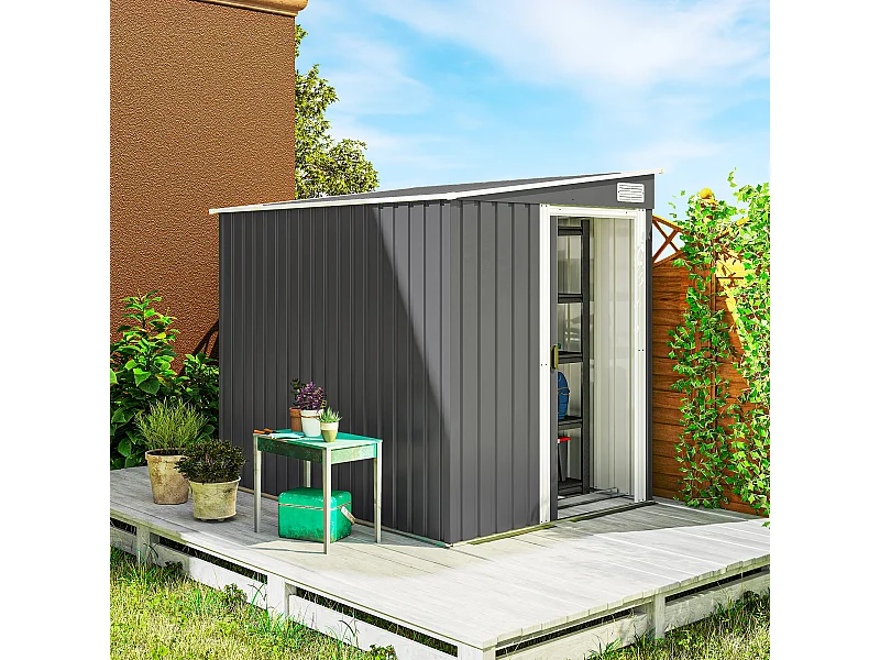 Casetta porta attrezzi in metallo con porta scorrevole grigio scuro