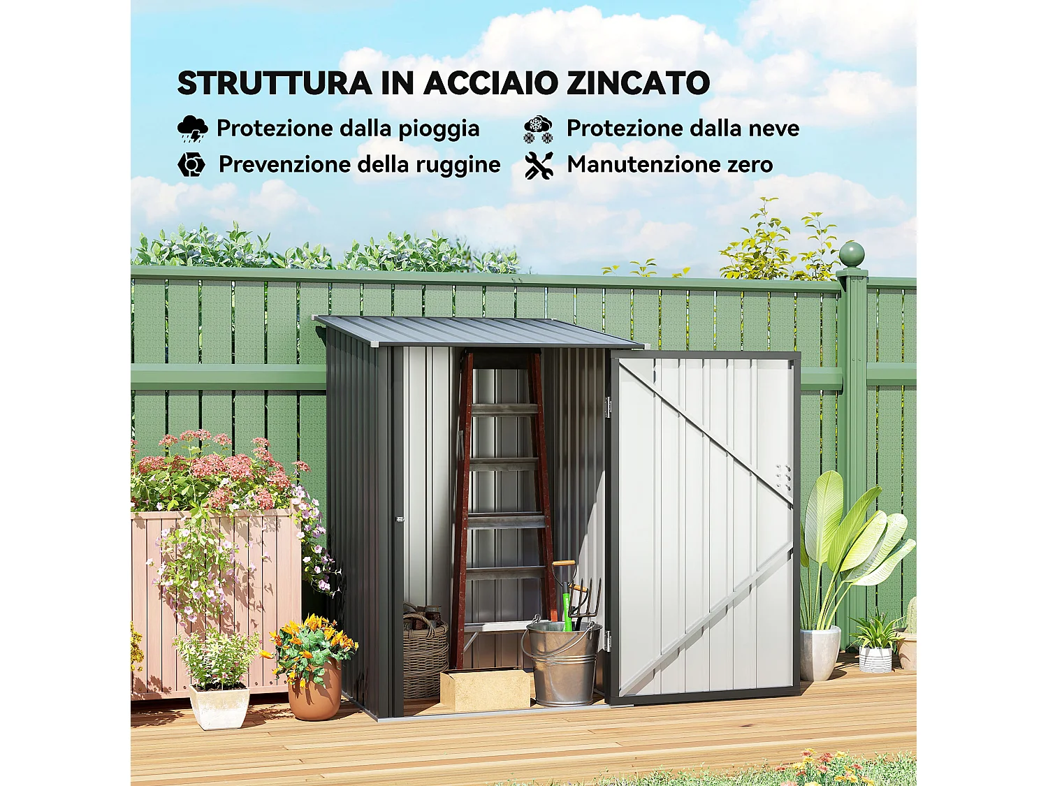 Casetta da giardino porta attrezzi in acciaio con serratura