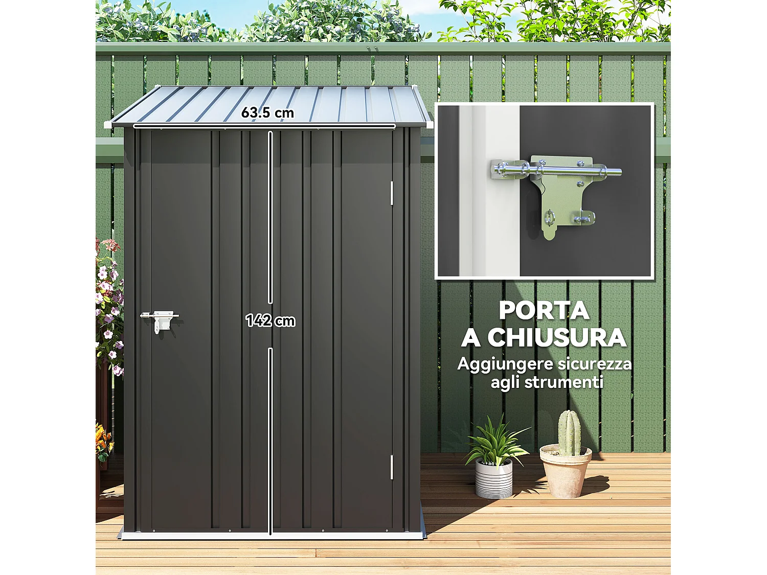 Casetta da giardino porta attrezzi in acciaio con serratura