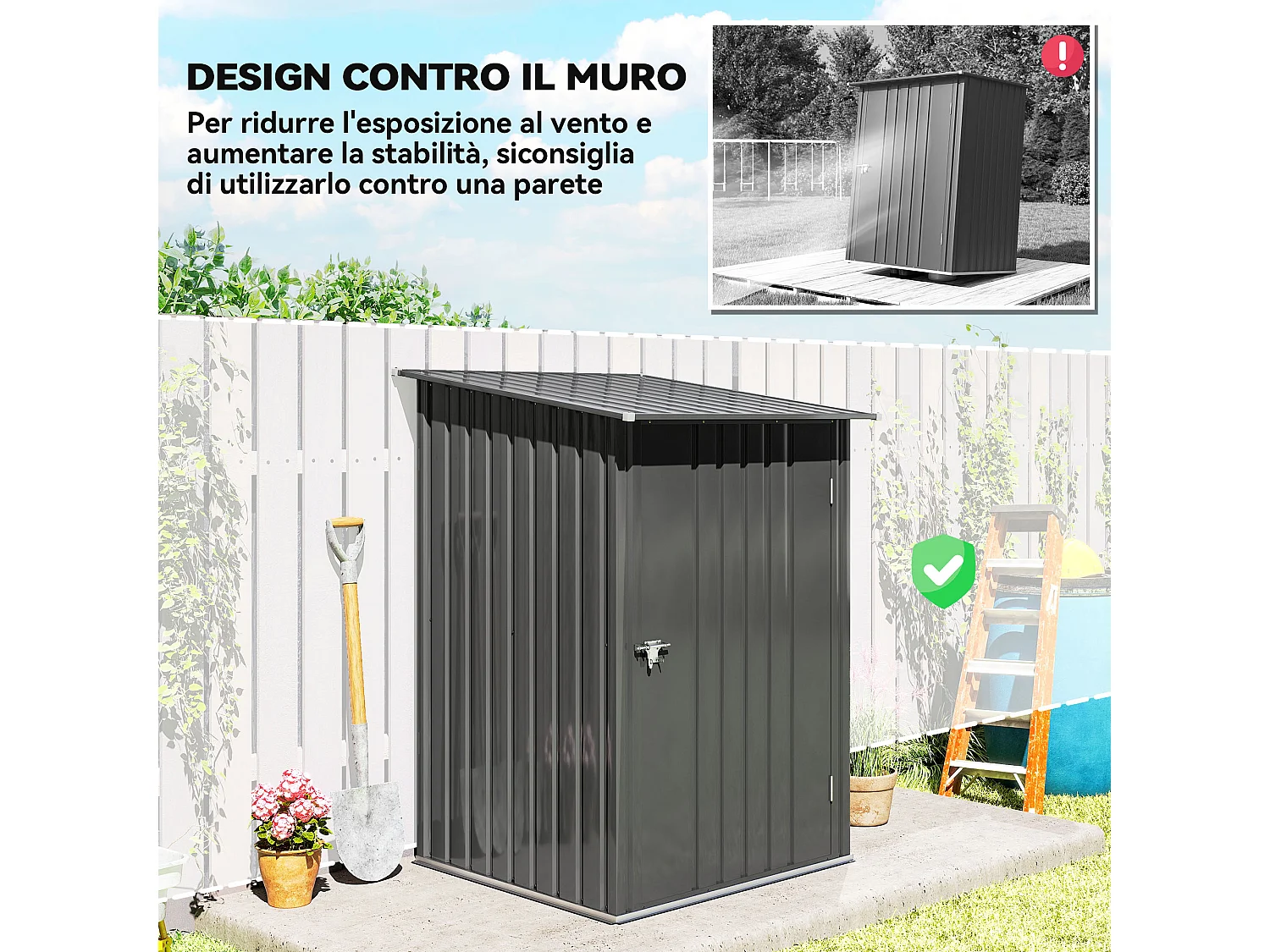 Casetta da giardino porta attrezzi in acciaio con serratura