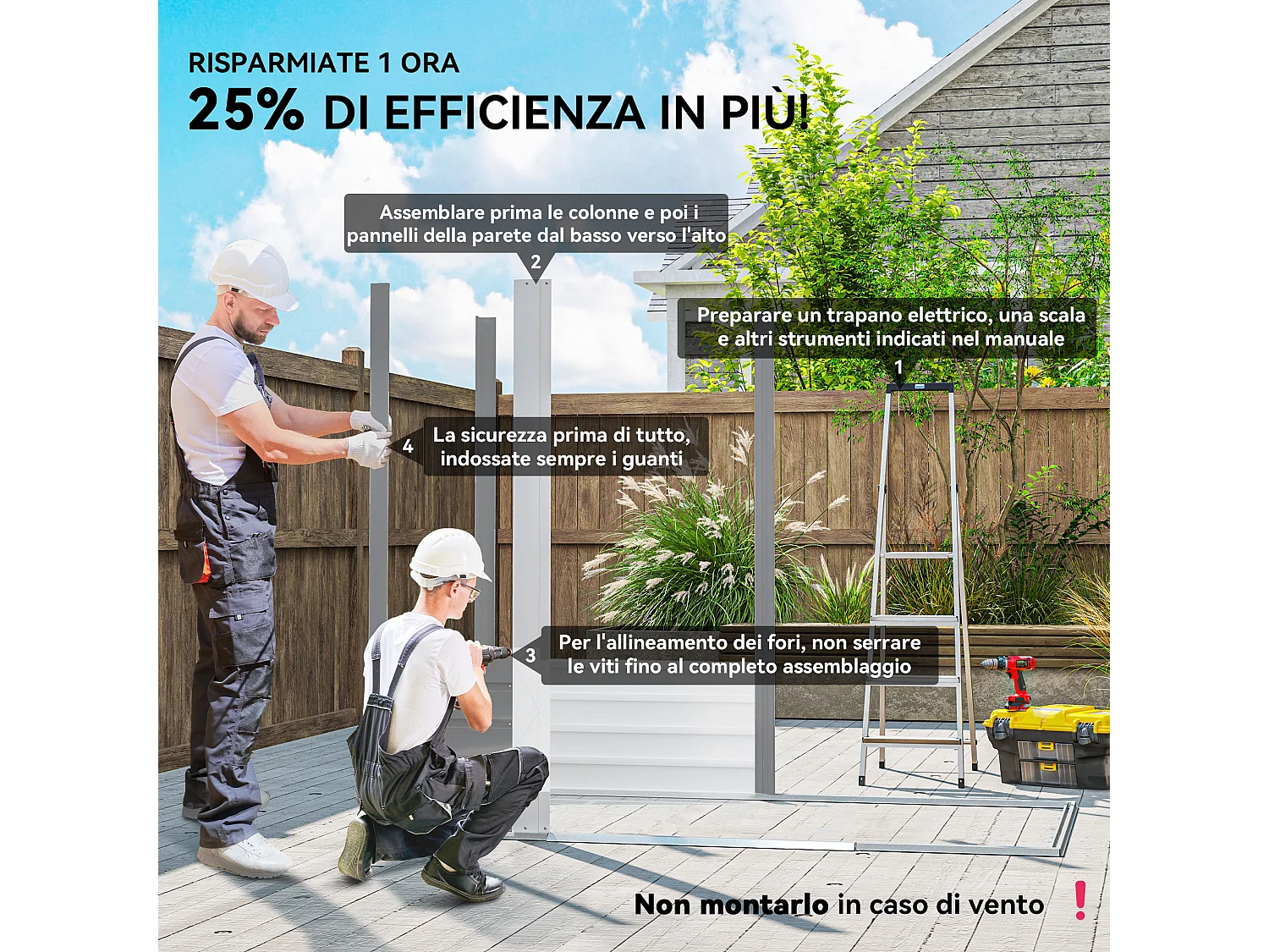 Casetta da giardino in acciaio grigio chiaro con 4 prese d'aria