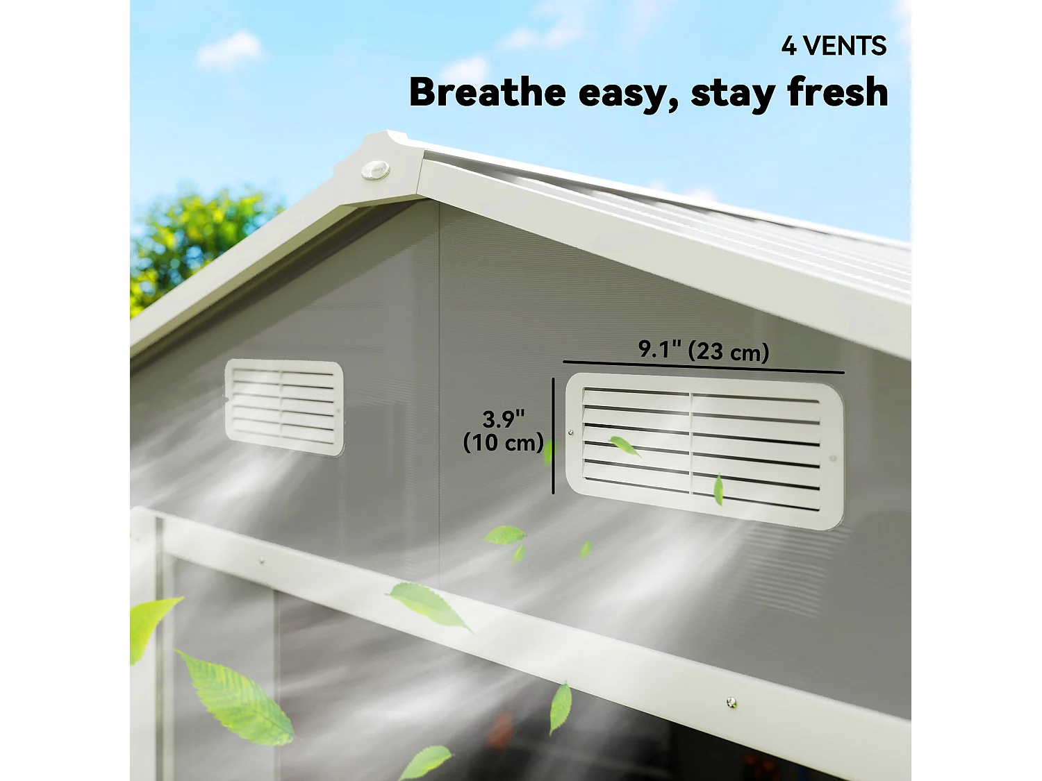 Casetta da giardino in acciaio grigio chiaro con 4 prese d'aria