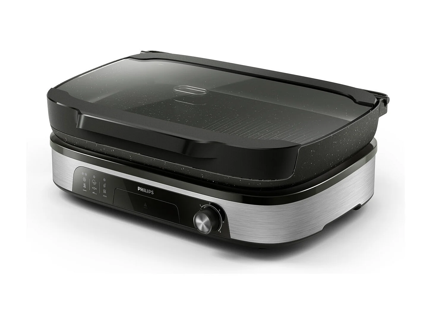 Plancha électrique Philips HD6212/90 avec fumoir, couvercle en verre, 5 réglages température, 2400W – saveurs fumées et grillades parfaites