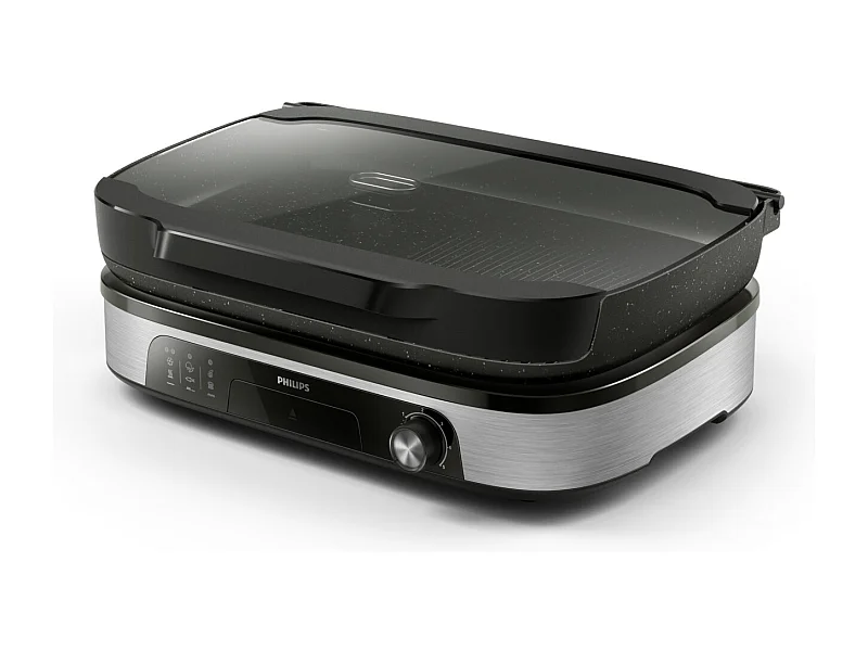 Elektrische Plancha Philips HD6212/90 mit Räucherfunktion, Glasdeckel, 5 Temperatureinstellungen, 2400W – rauchige Aromen und perfekte Grillgerichte