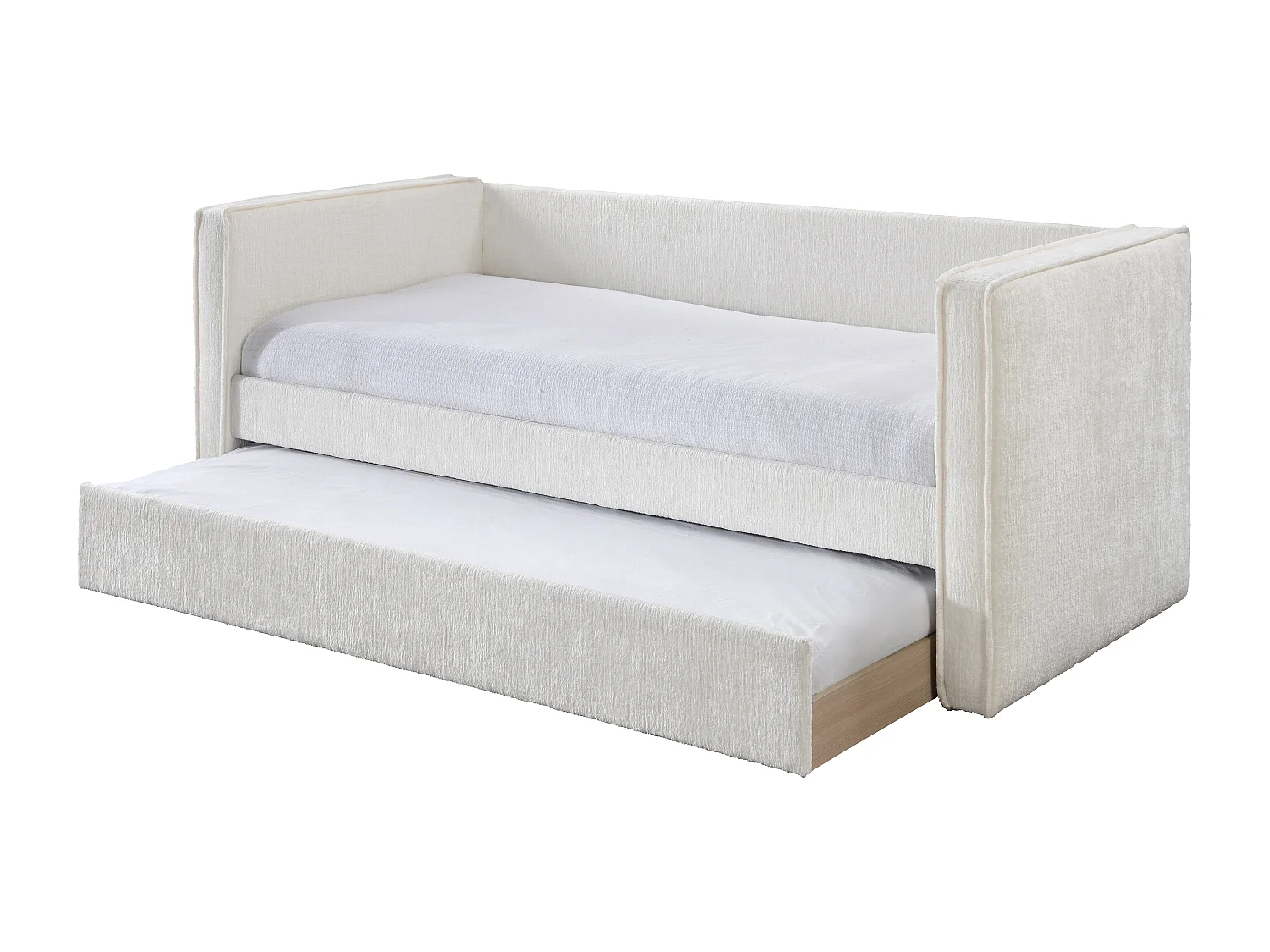 Lit banquette avec tiroir gigogne 2 x 90 x 190 cm – Tissu texturé – Blanc + Matelas – SULAZO