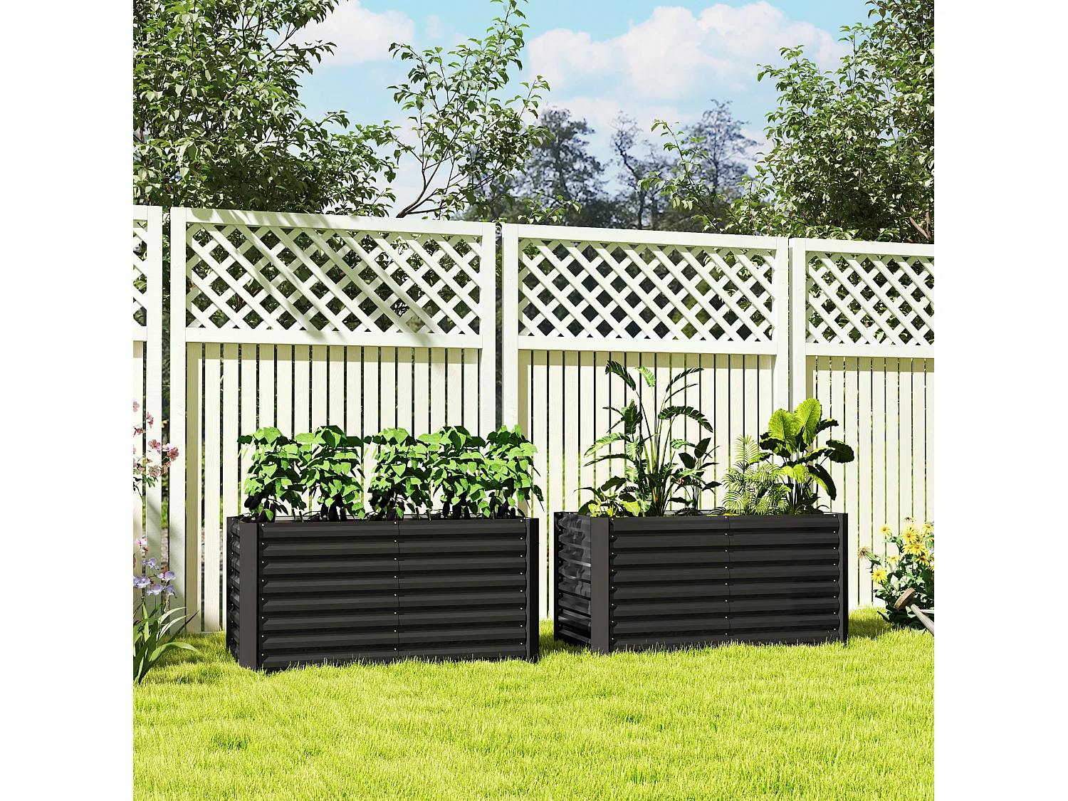 Aiuola rialzata set 2 pezzi rettangolari in acciaio grigio scuro