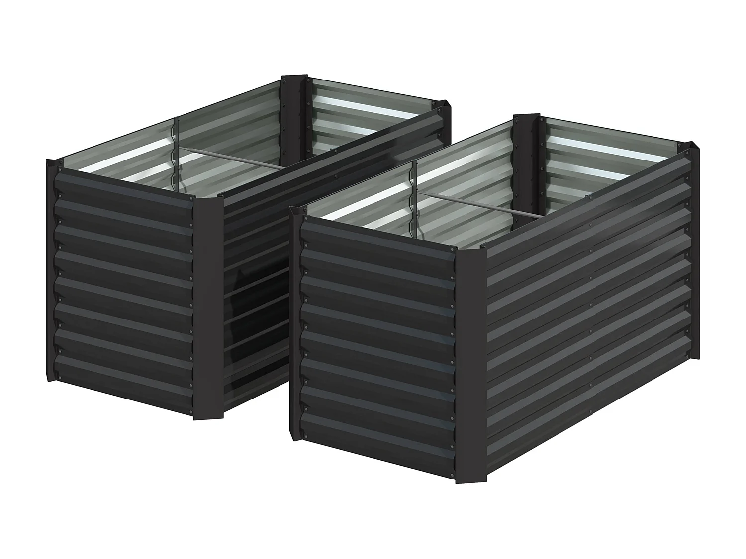 Aiuola rialzata set 2 pezzi rettangolari in acciaio grigio scuro