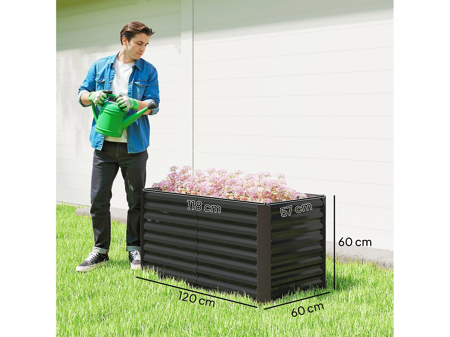 Aiuola rialzata set 2 pezzi rettangolari in acciaio grigio scuro