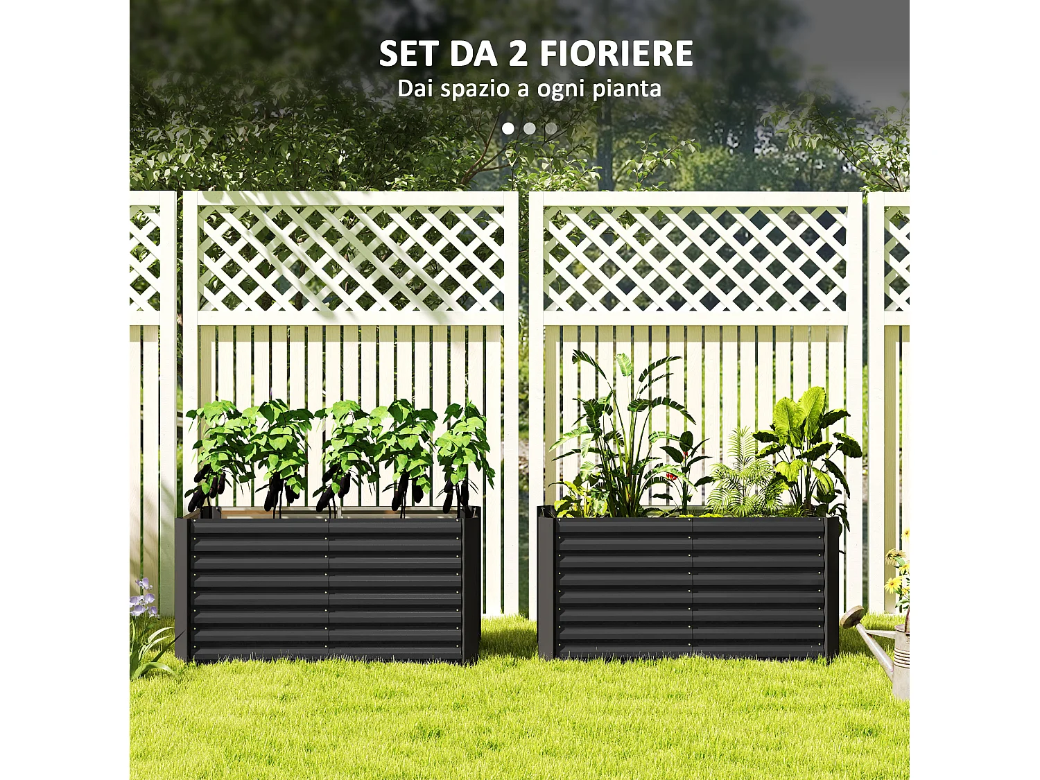 Aiuola rialzata set 2 pezzi rettangolari in acciaio grigio scuro