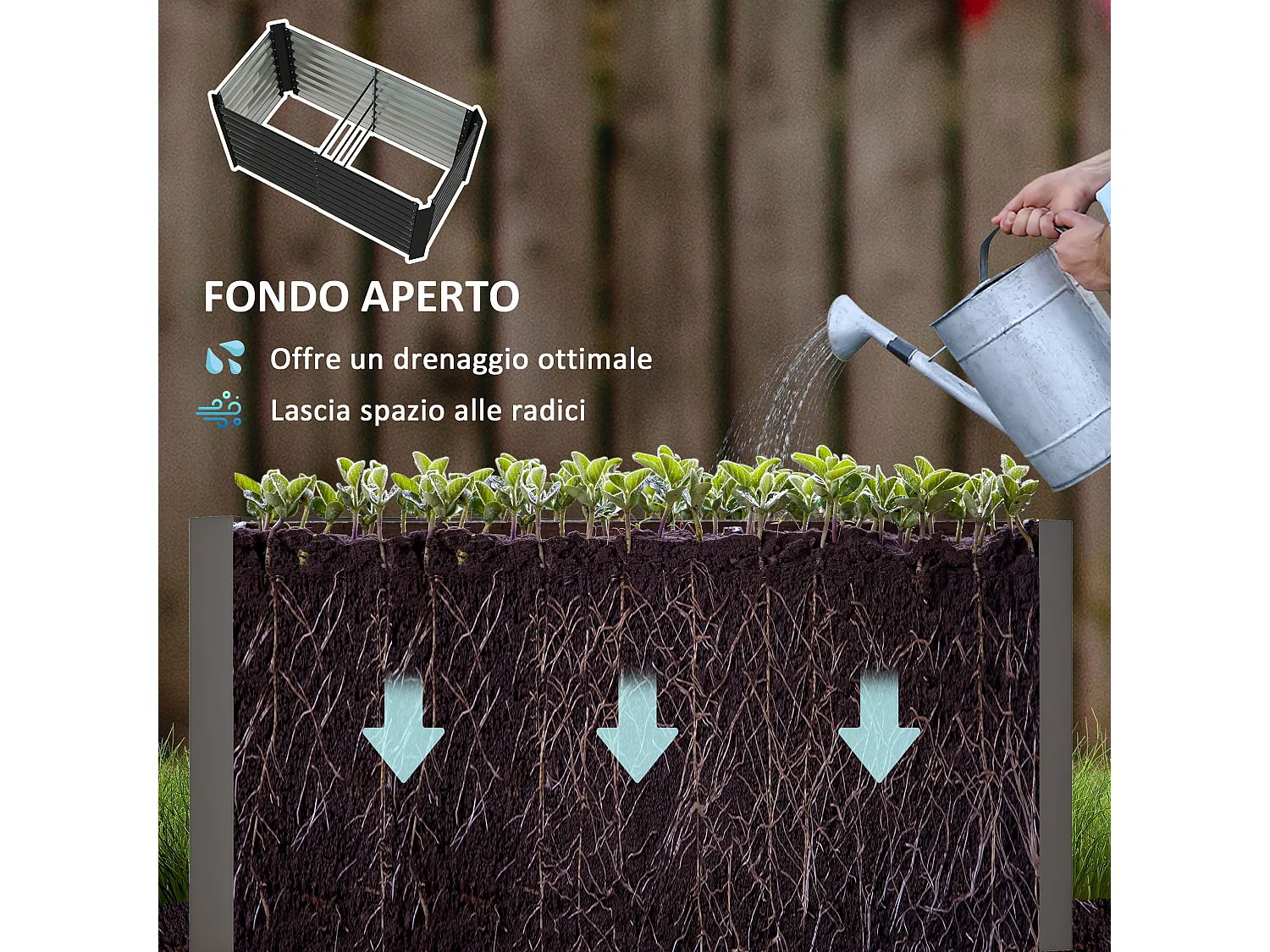 Aiuola rialzata set 2 pezzi rettangolari in acciaio grigio scuro