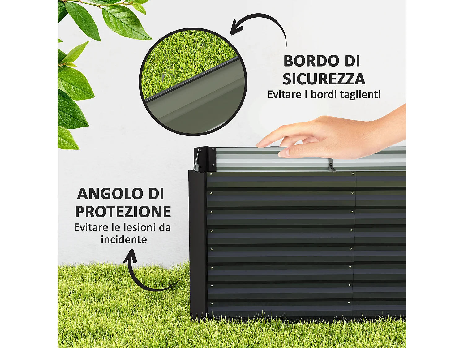 Aiuola rialzata set 2 pezzi rettangolari in acciaio grigio scuro