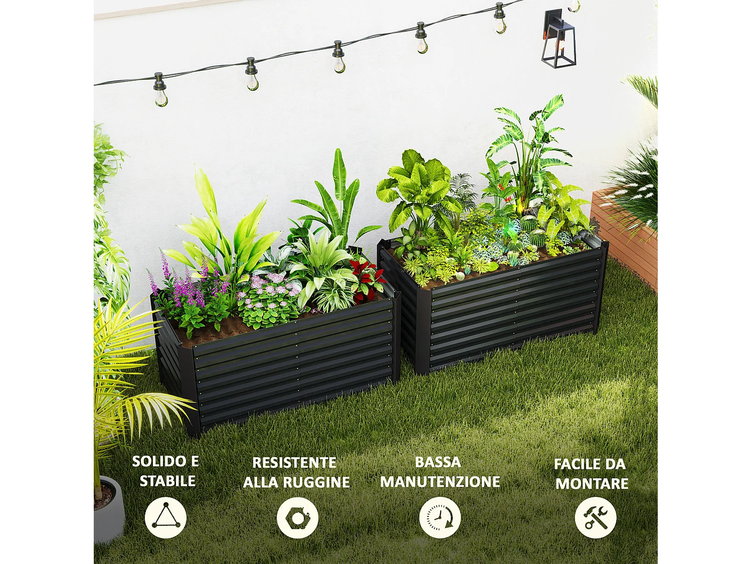 Aiuola rialzata set 2 pezzi rettangolari in acciaio grigio scuro