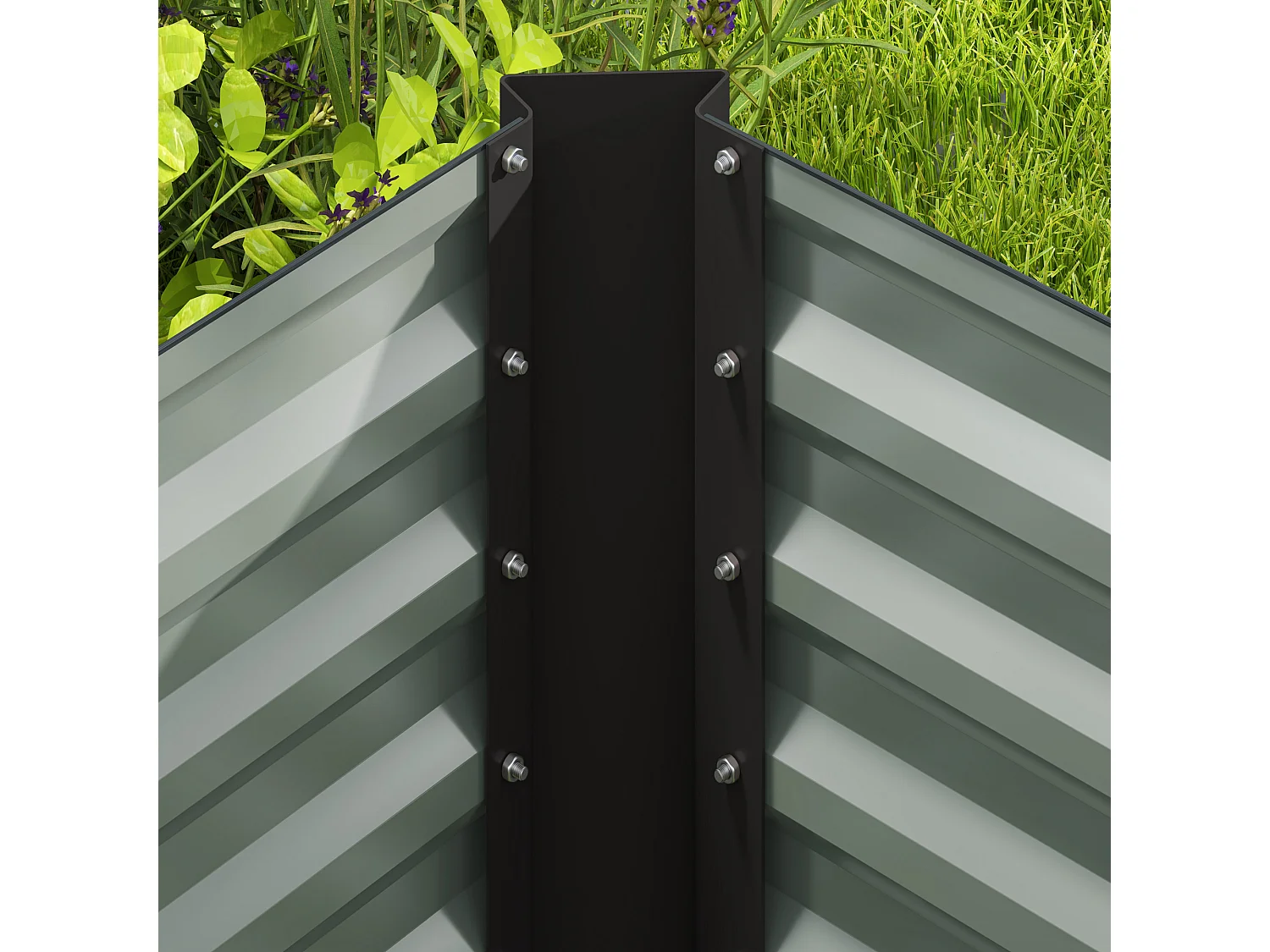 Aiuola rialzata set 2 pezzi rettangolari in acciaio grigio scuro