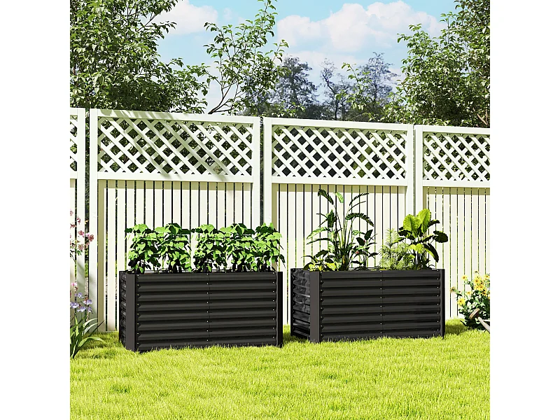 Aiuola rialzata set 2 pezzi rettangolari in acciaio grigio scuro