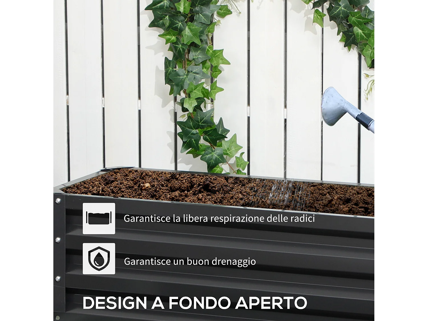 Letto per orto rialzato 2 livelli in acciaio con fondo aperto