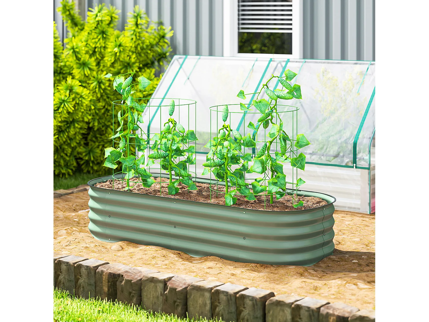 Letto per orto rialzato modulare in acciaio galvanizzato verde