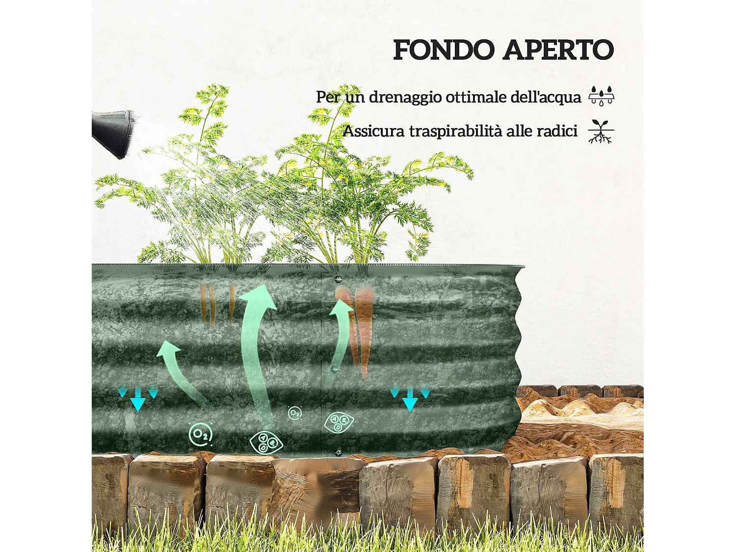 Letto per orto rialzato modulare in acciaio galvanizzato verde