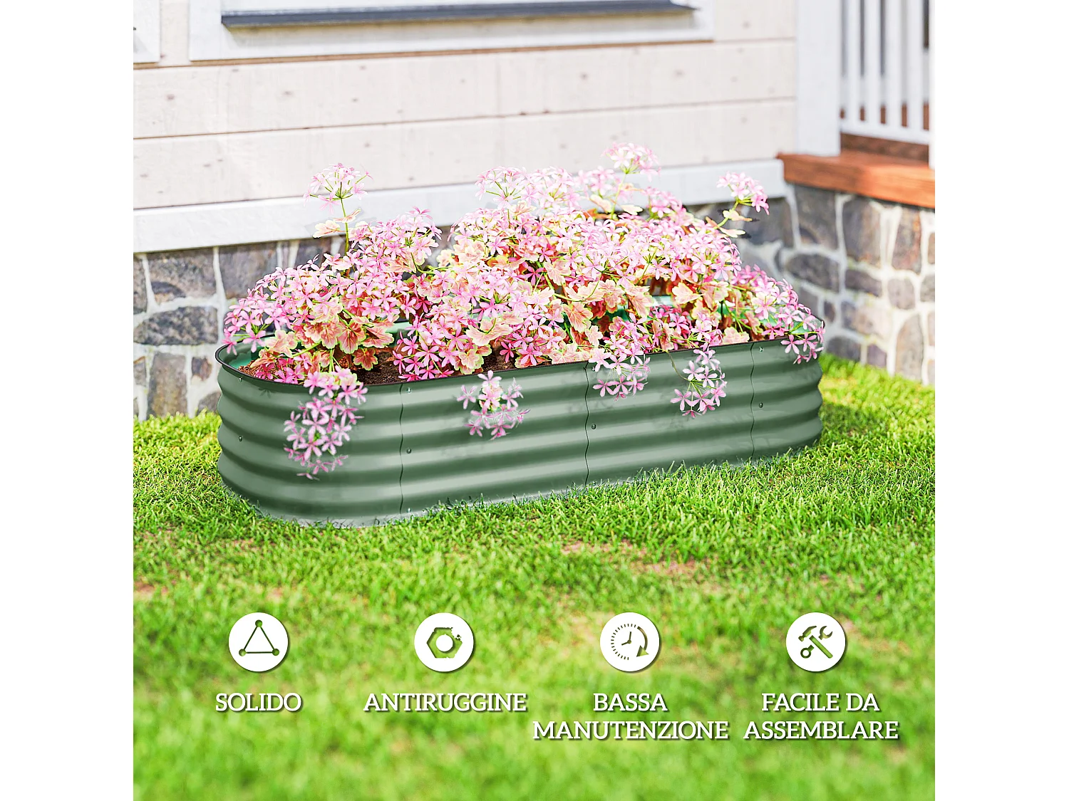 Letto per orto rialzato modulare in acciaio galvanizzato verde