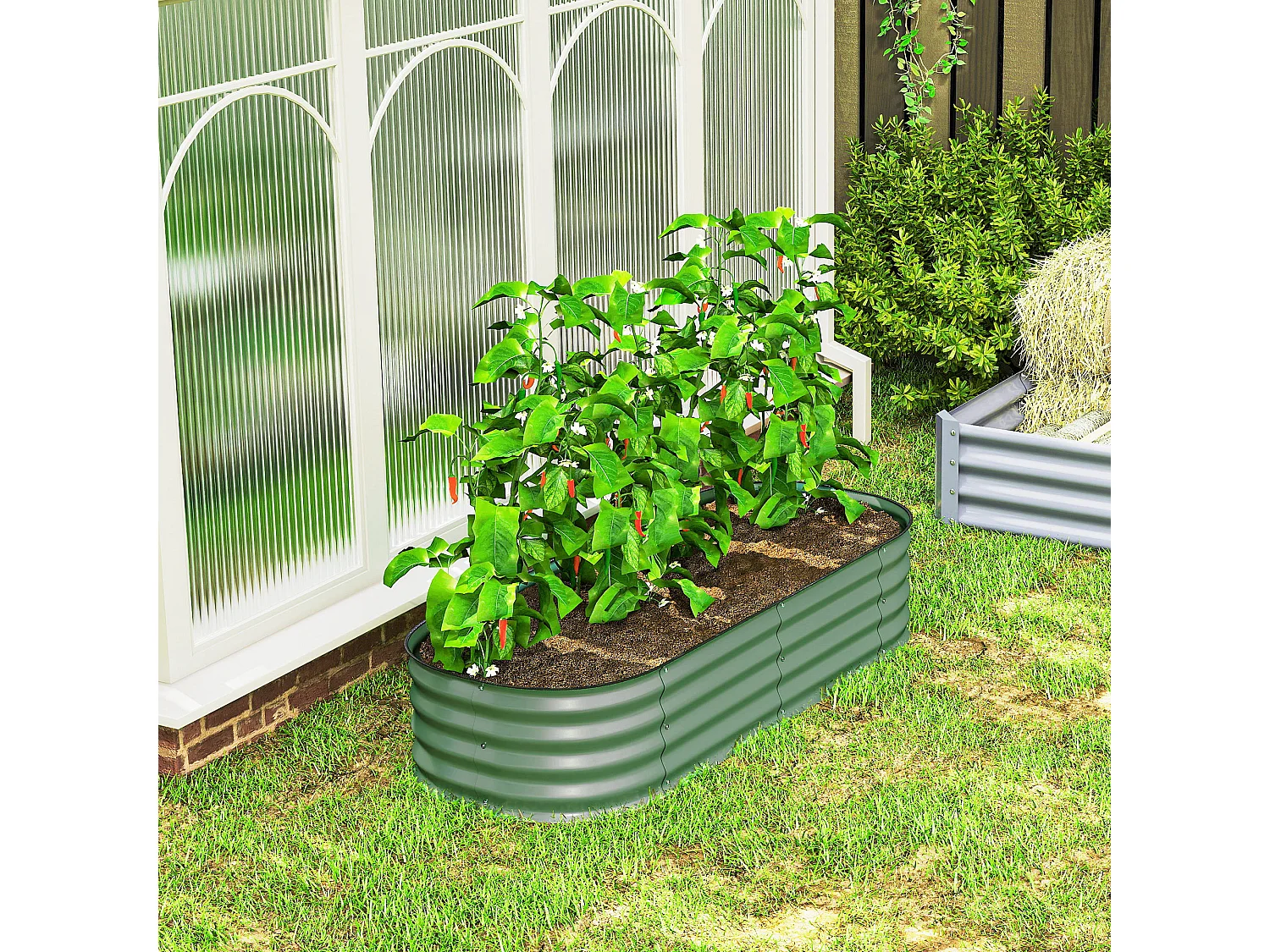 Letto per orto rialzato modulare in acciaio galvanizzato verde