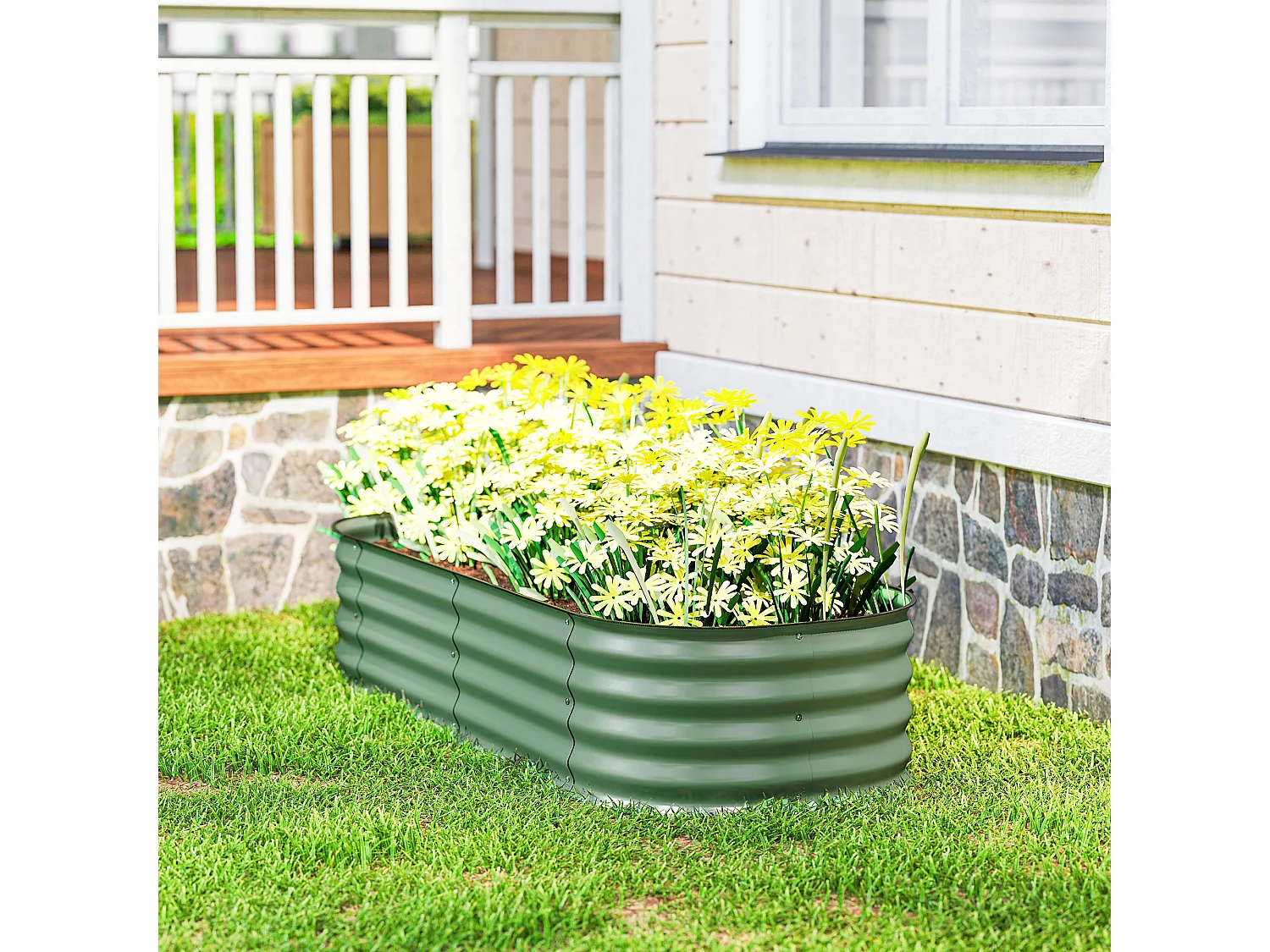 Letto per orto rialzato modulare in acciaio galvanizzato verde