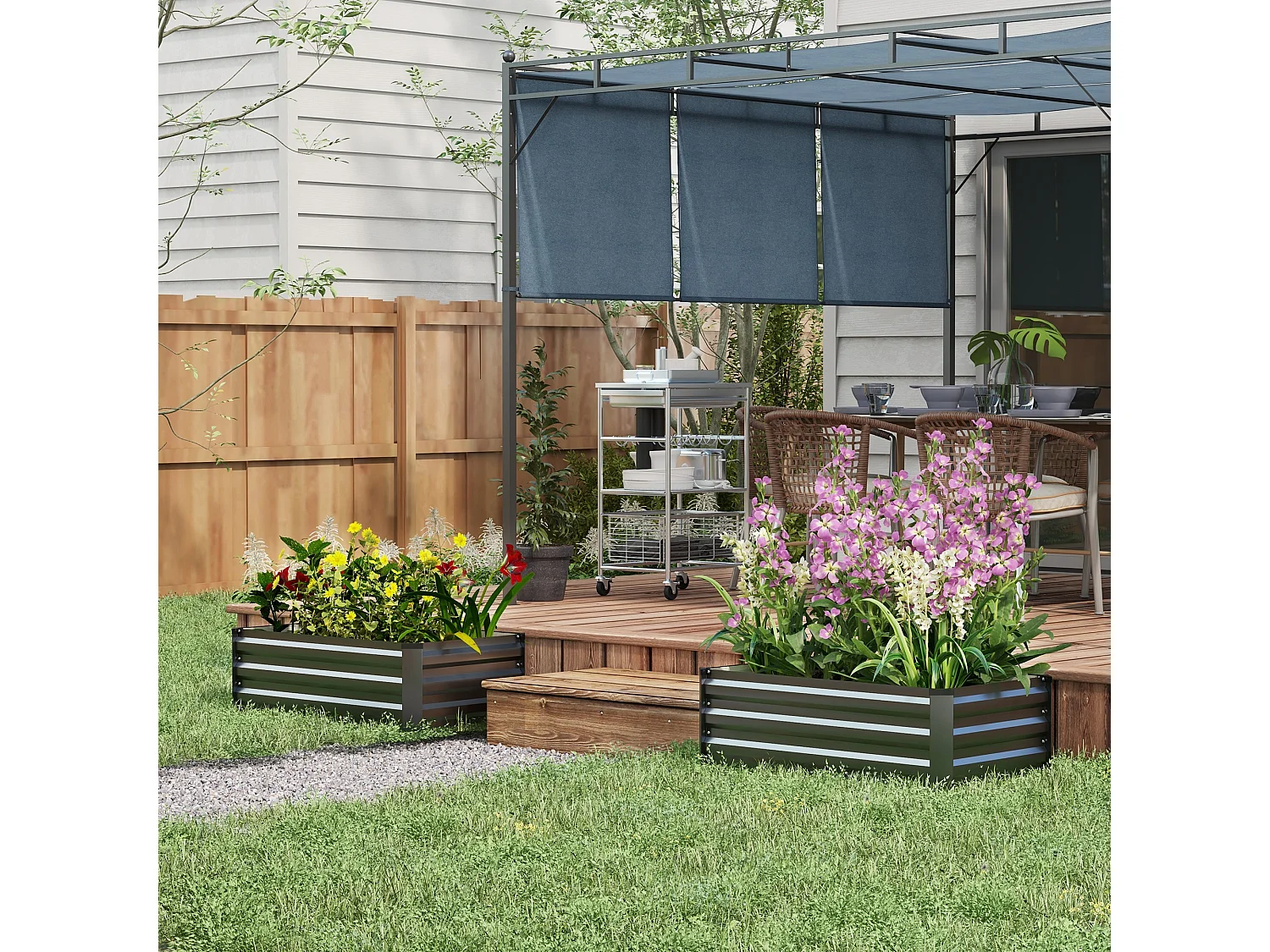 Set 2 letti per orto con fondo aperto 100x60x30cm in acciaio grigio