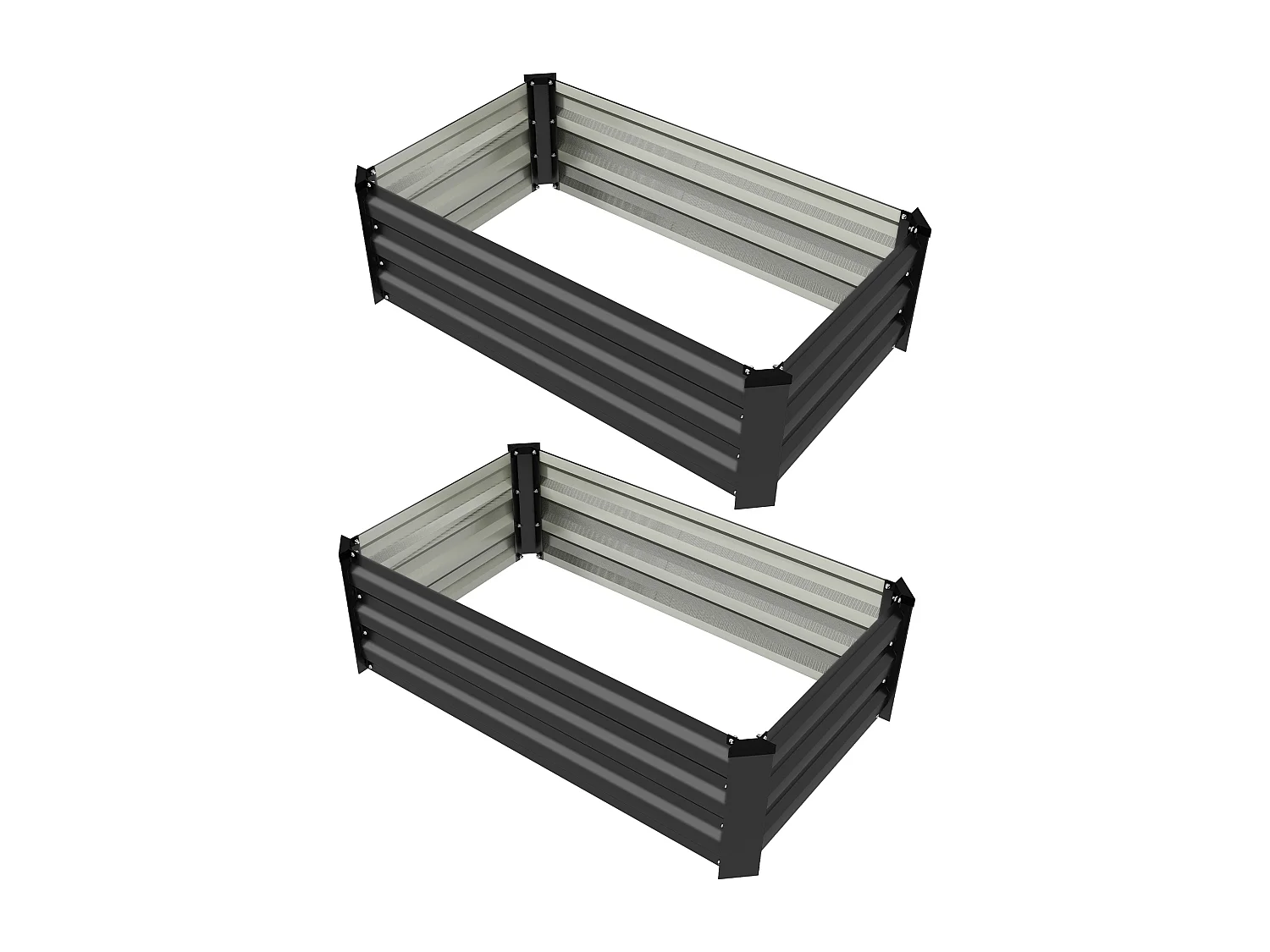 Set 2 letti per orto con fondo aperto 100x60x30cm in acciaio grigio
