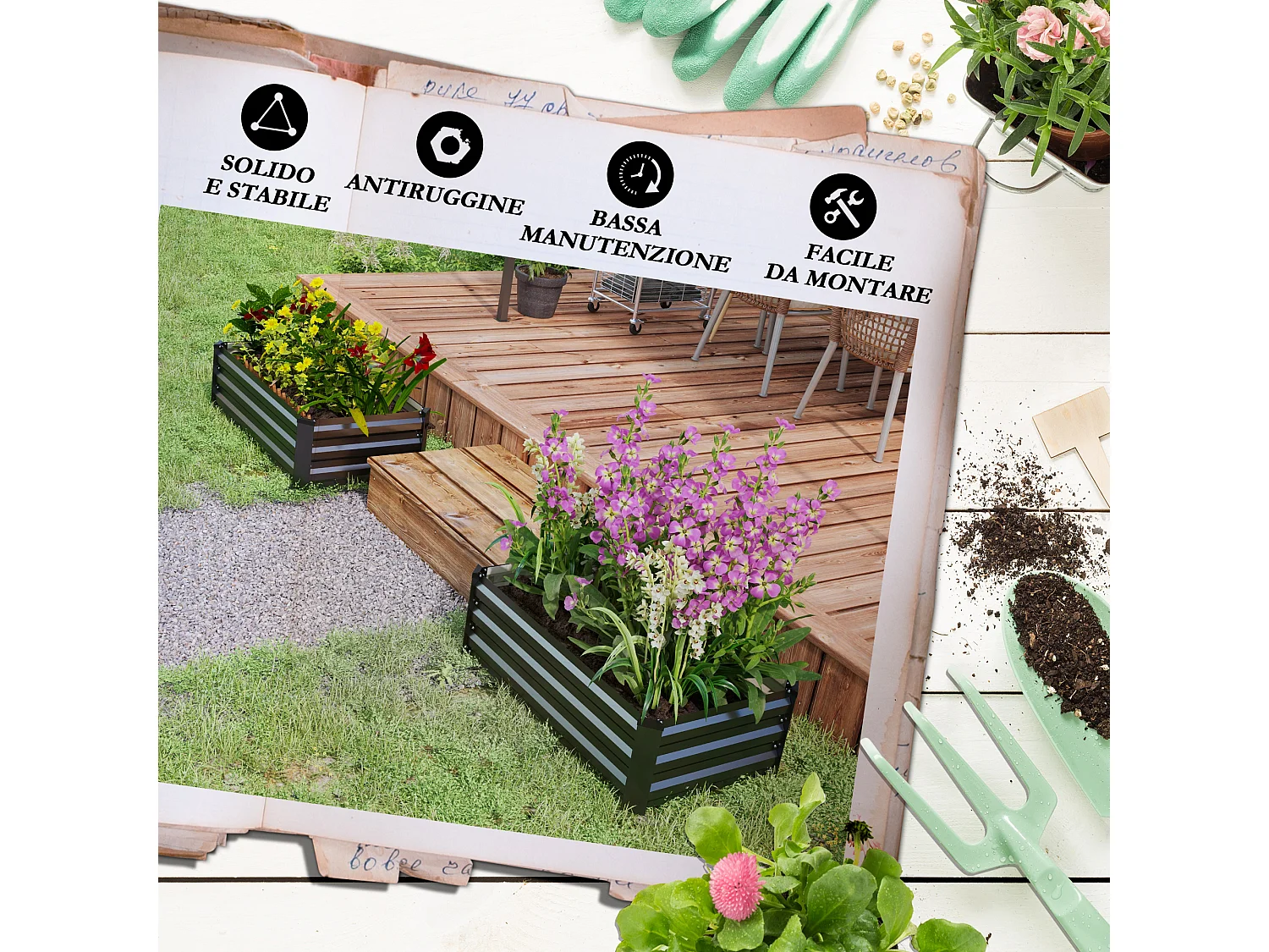 Set 2 letti per orto con fondo aperto 100x60x30cm in acciaio grigio