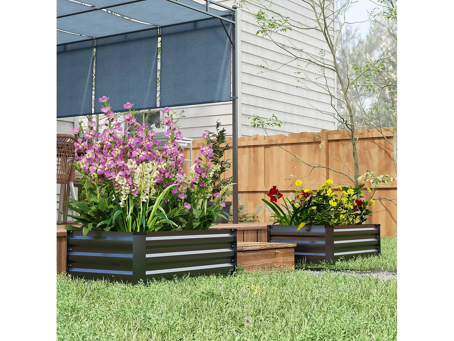 Set 2 letti per orto con fondo aperto 100x60x30cm in acciaio grigio