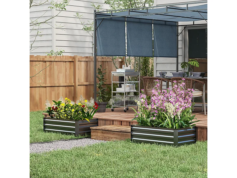 Set 2 letti per orto con fondo aperto 100x60x30cm in acciaio grigio