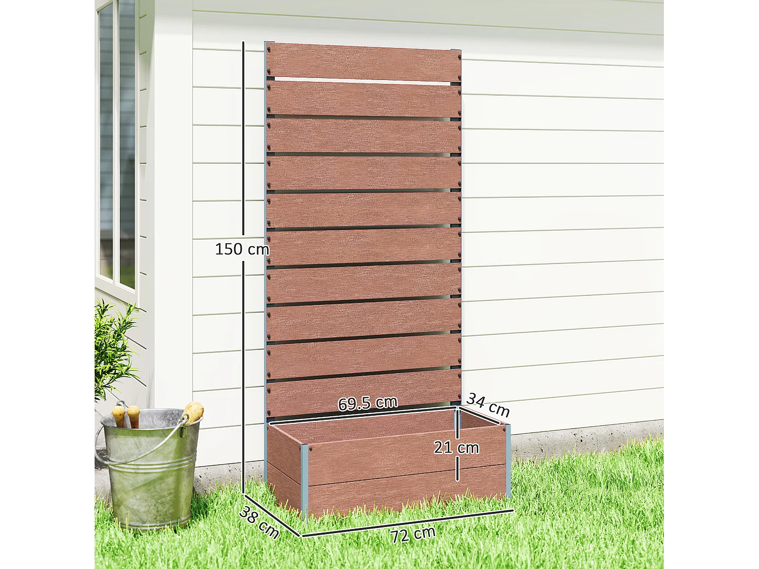 Fioriera da giardino con grigliato a doghe 72x38x150cm marrone chiaro