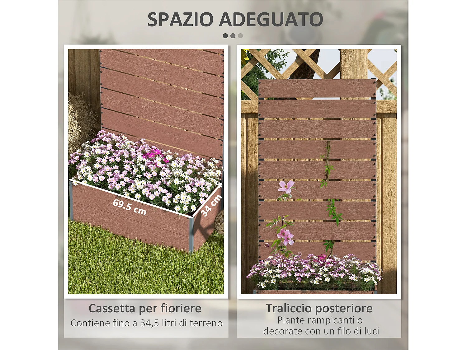 Fioriera da giardino con grigliato a doghe 72x38x150cm marrone chiaro
