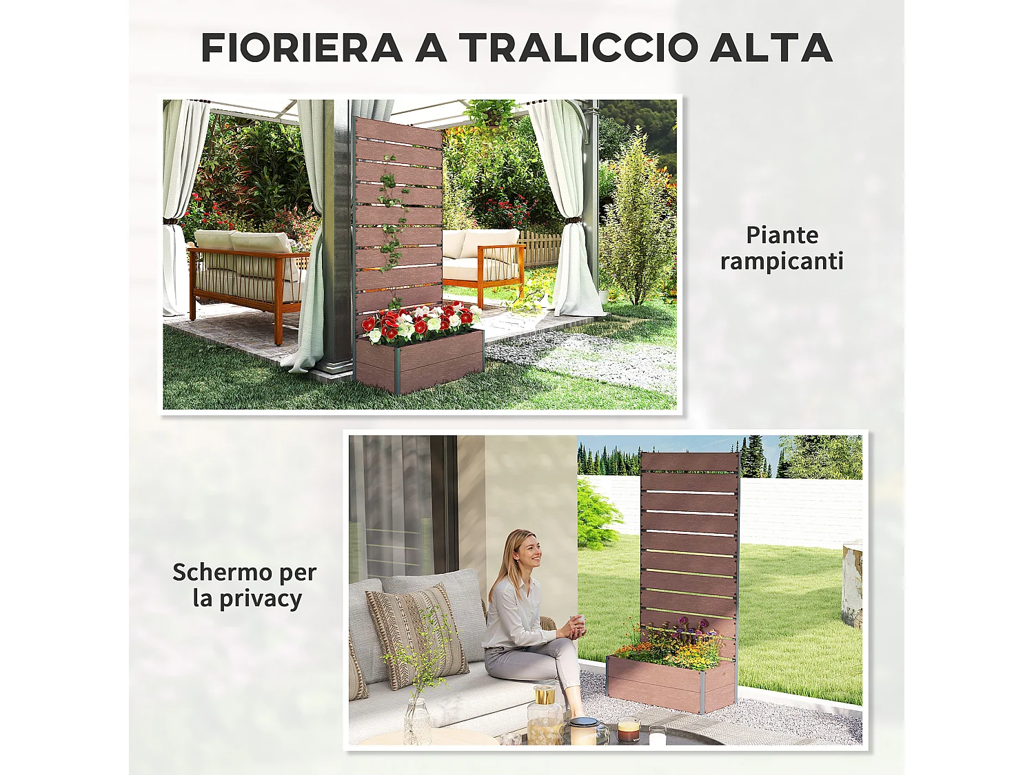 Fioriera da giardino con grigliato a doghe 72x38x150cm marrone chiaro