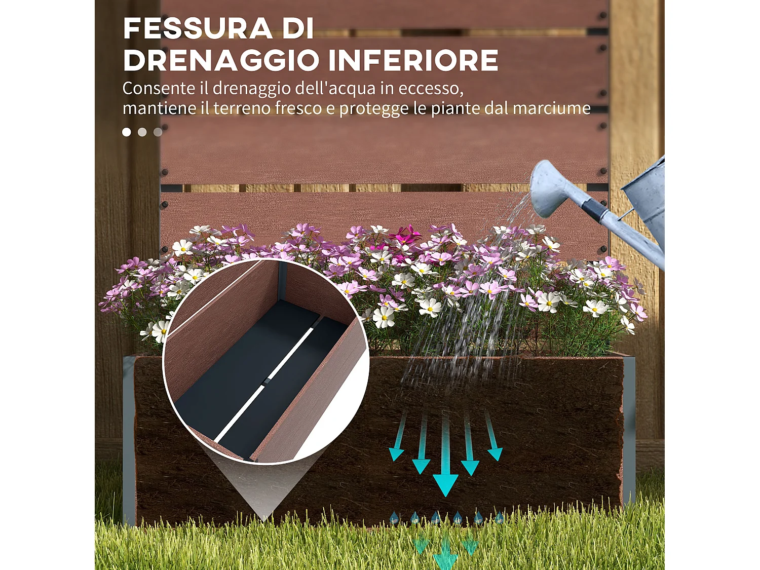 Fioriera da giardino con grigliato a doghe 72x38x150cm marrone chiaro