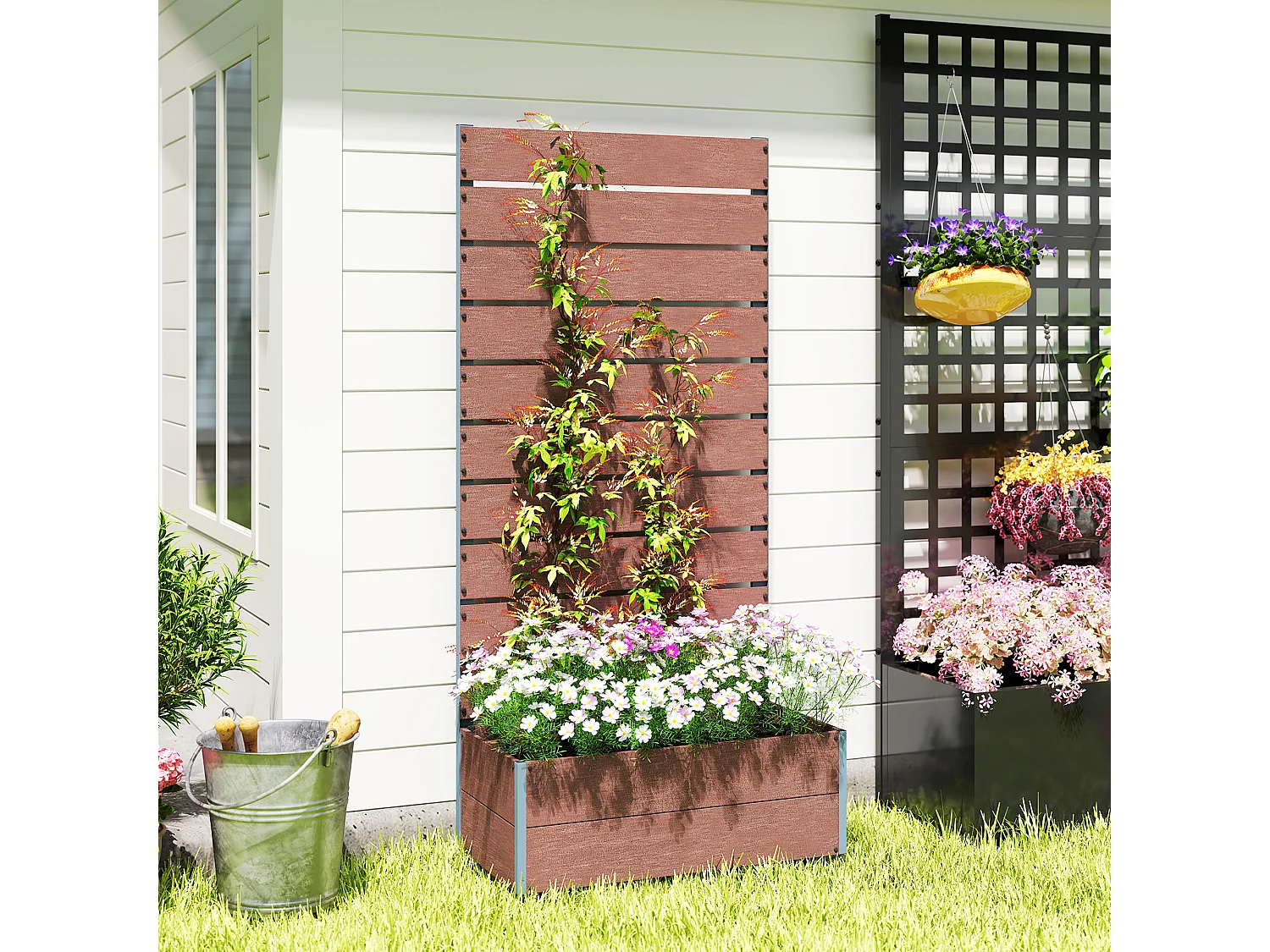 Fioriera da giardino con grigliato a doghe 72x38x150cm marrone chiaro