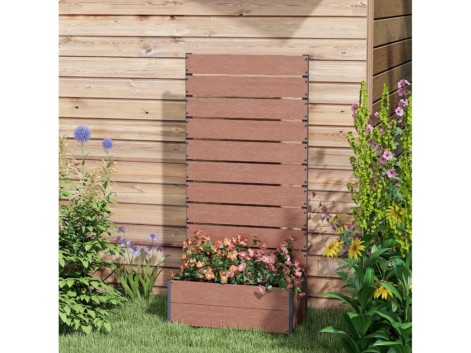 Fioriera da giardino con grigliato a doghe 72x38x150cm marrone chiaro