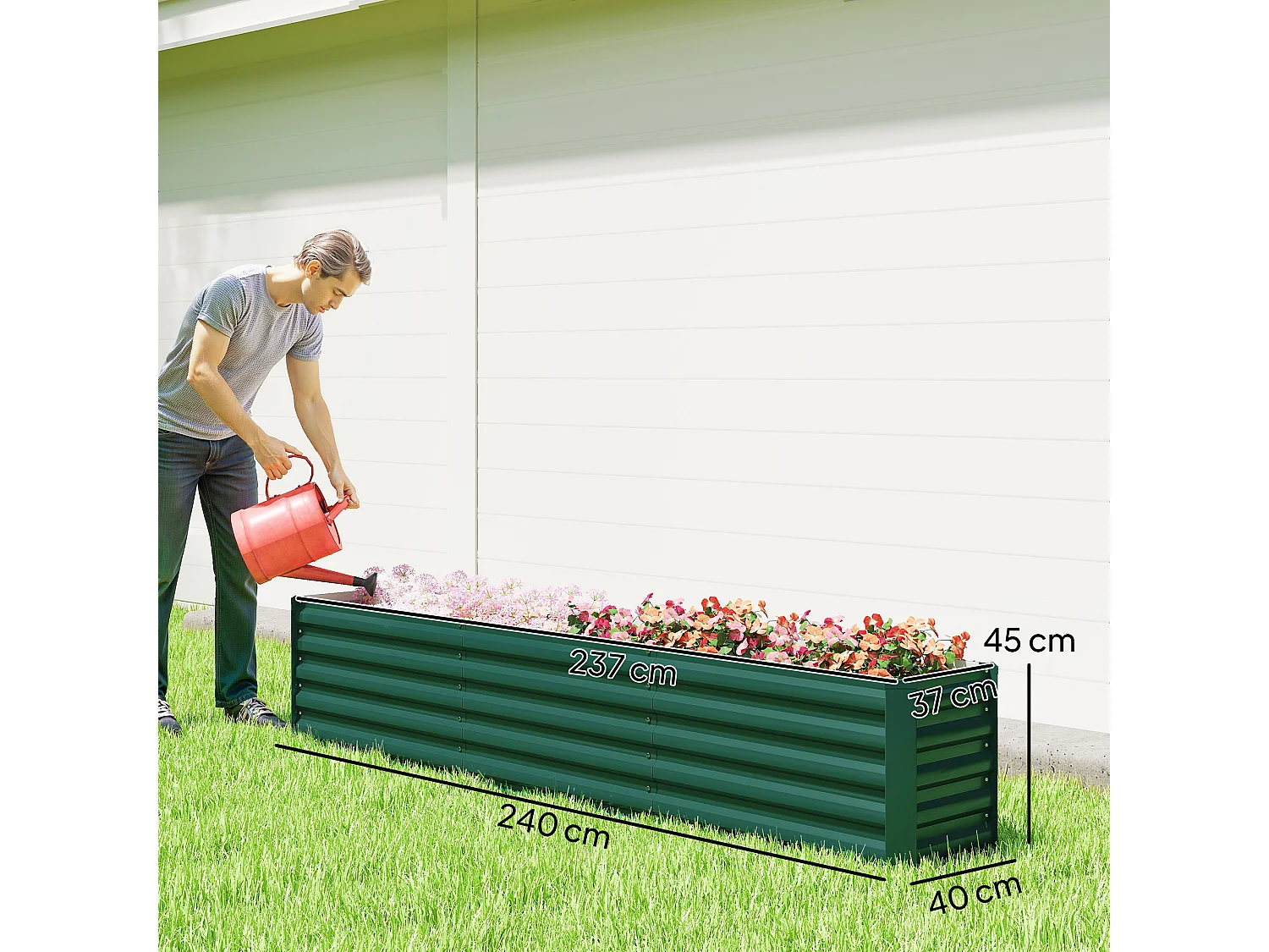 Letto per orto a fondo aperto con bordi arrotondati in acciaio verde