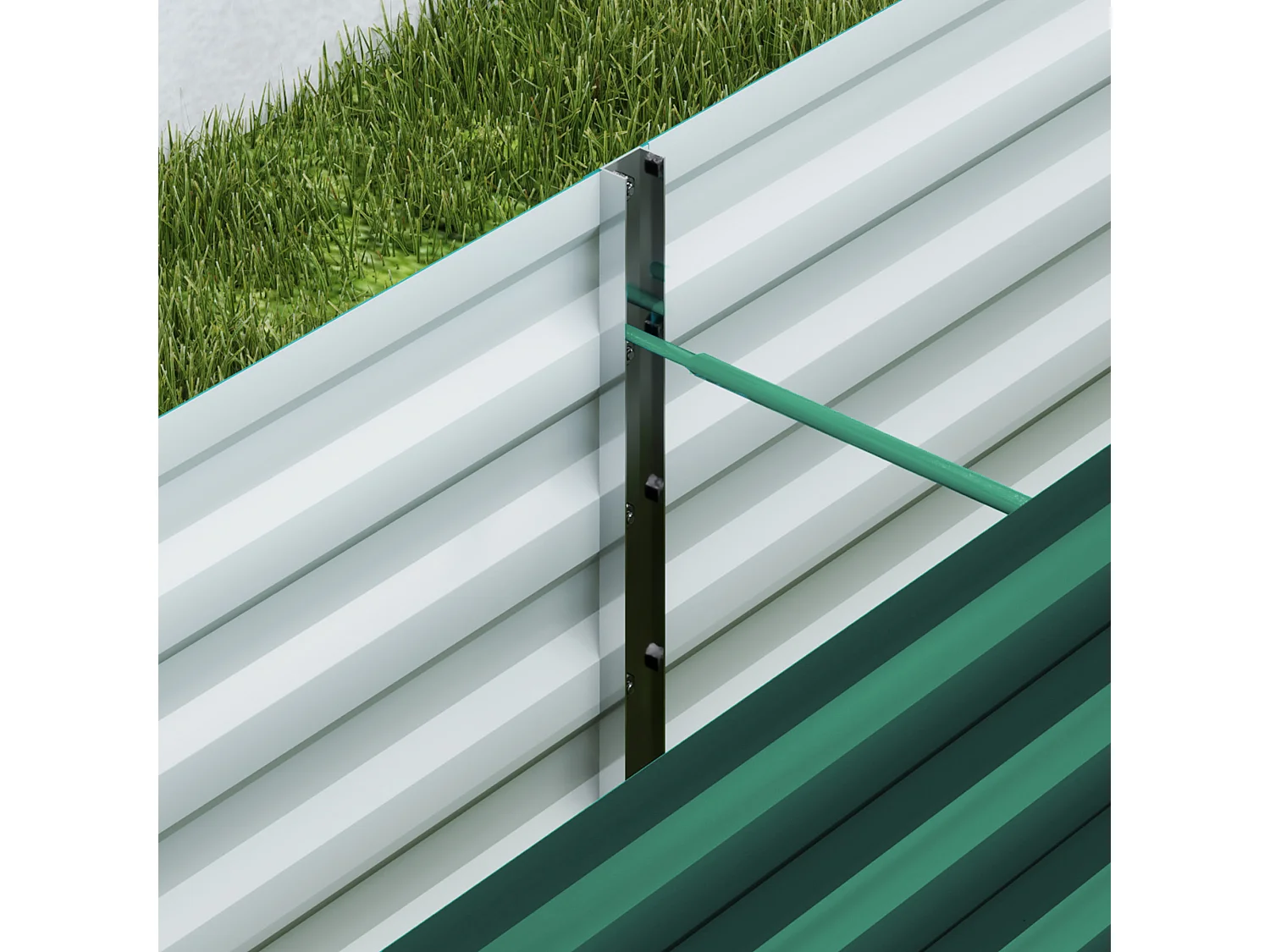 Letto per orto a fondo aperto con bordi arrotondati in acciaio verde