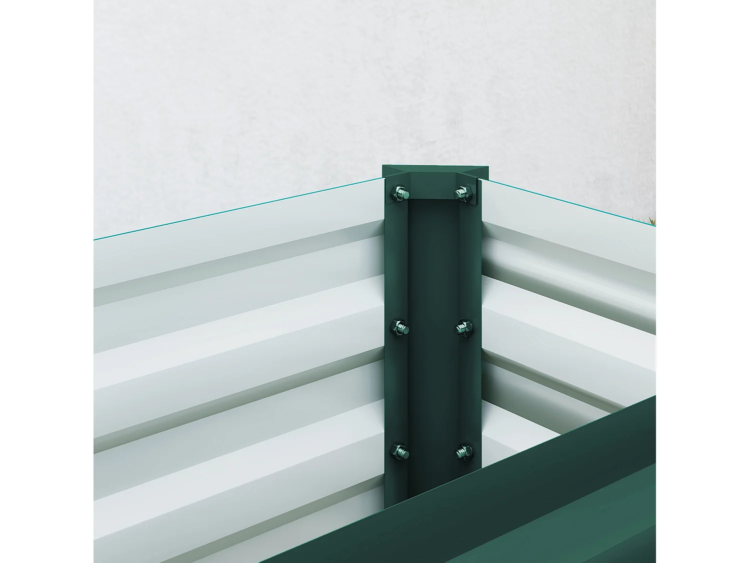 Letto per orto a fondo aperto con bordi arrotondati in acciaio verde