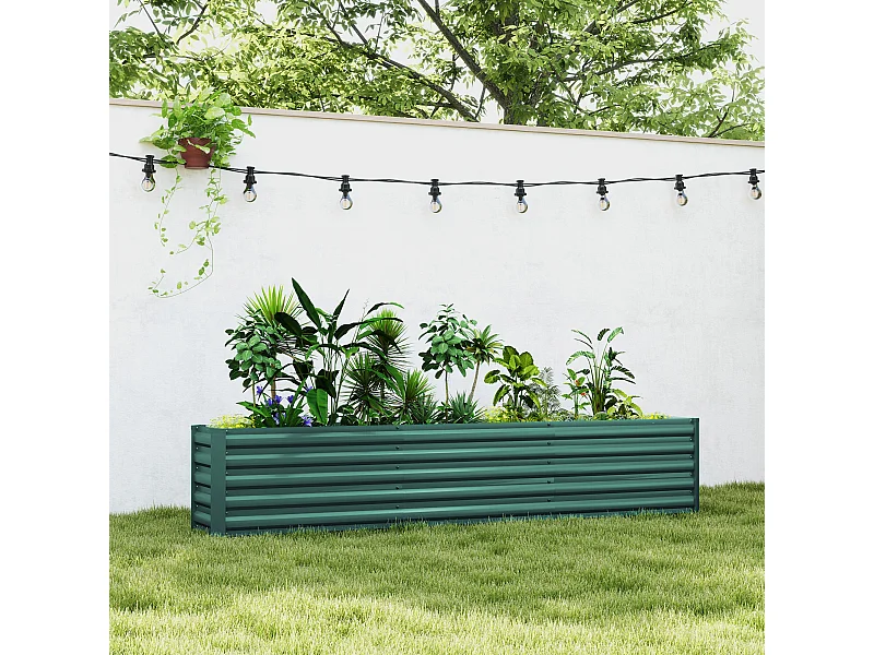 Letto per orto a fondo aperto con bordi arrotondati in acciaio verde