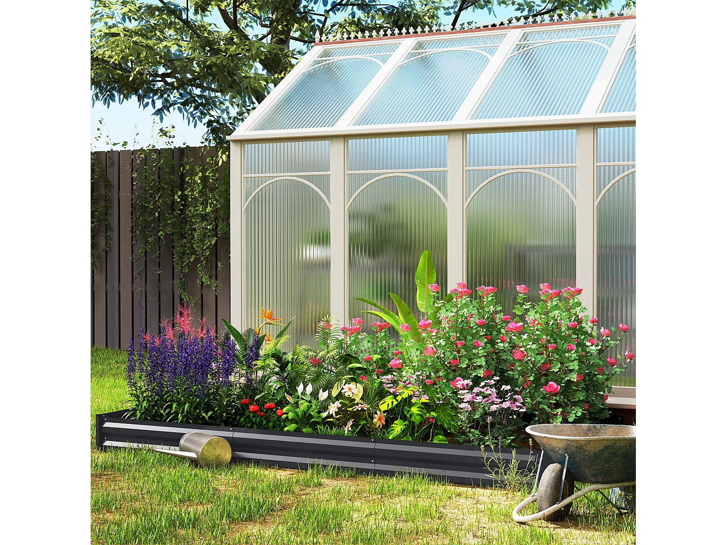 Letto per orto rialzato 835 litri con fondo aperto in acciaio grigio