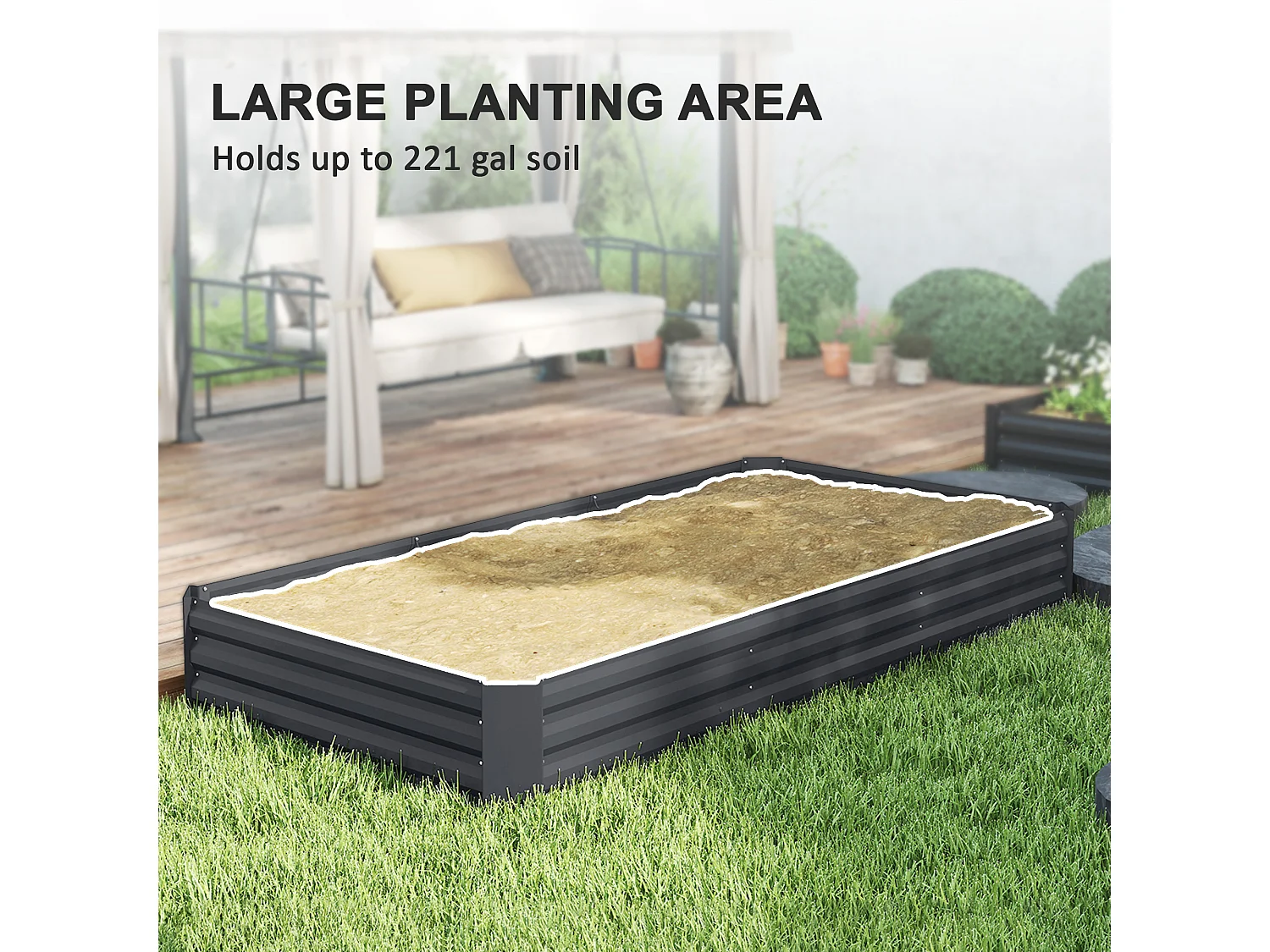 Letto per orto rialzato 835 litri con fondo aperto in acciaio grigio