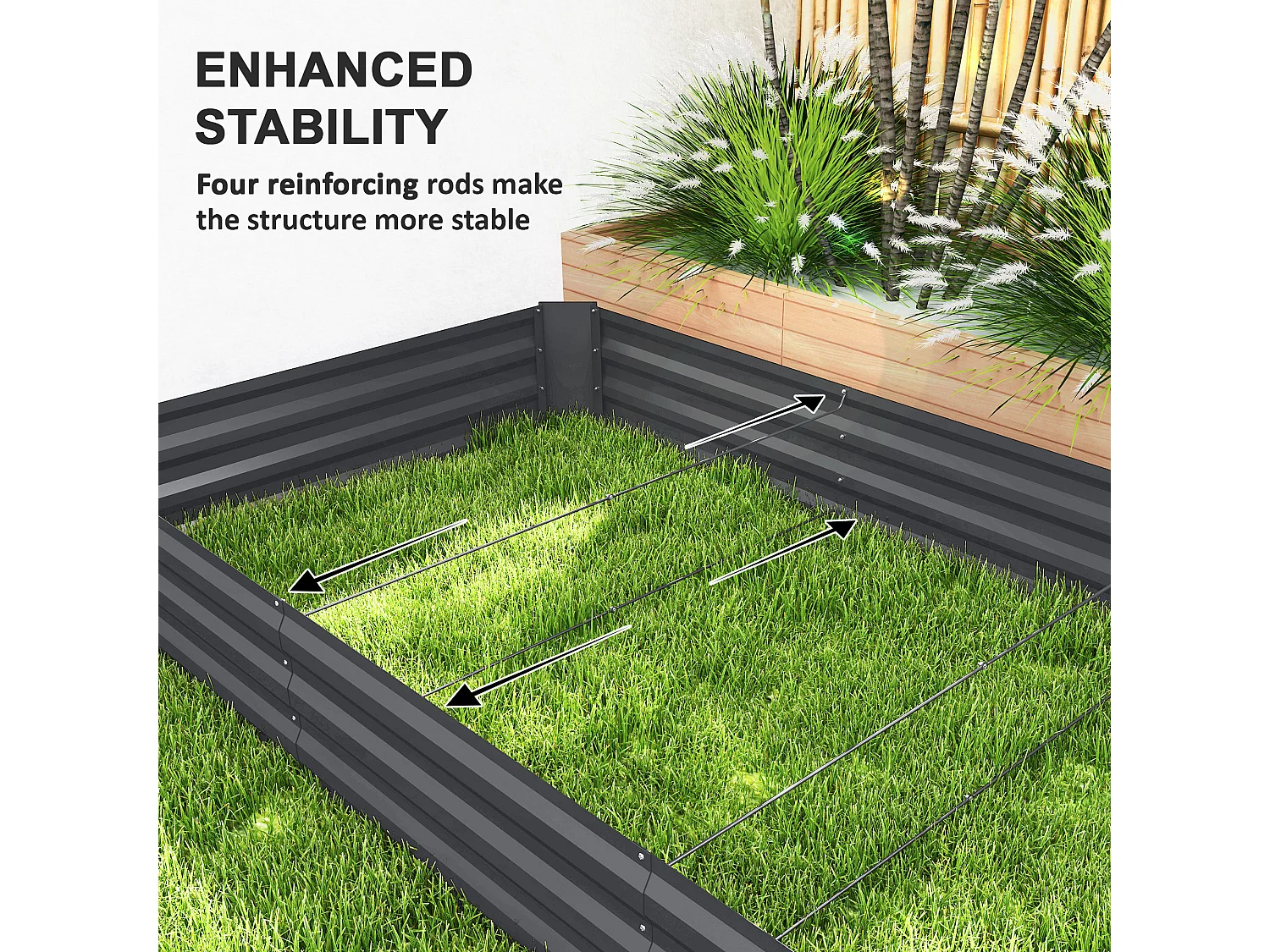 Letto per orto rialzato 835 litri con fondo aperto in acciaio grigio