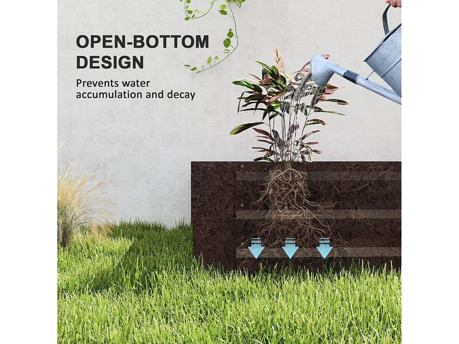 Letto per orto rialzato 835 litri con fondo aperto in acciaio grigio