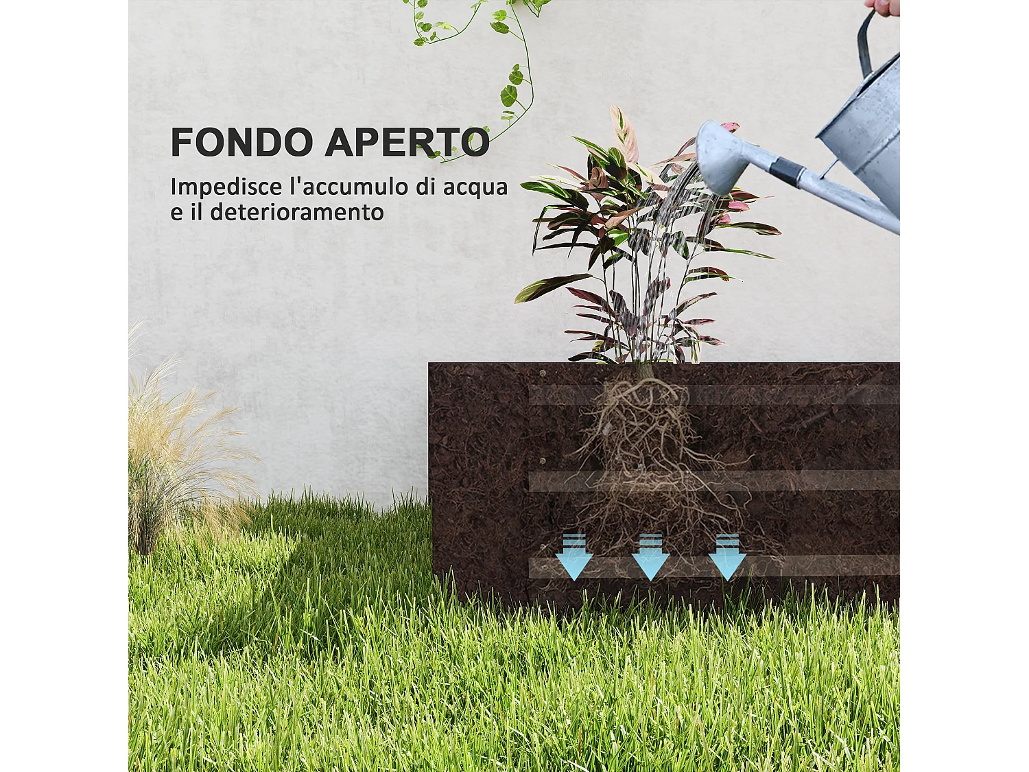 Letto per orto rialzato 835 litri con fondo aperto in acciaio grigio