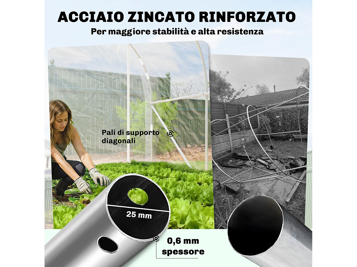 Serra a tunnel 2x3x2 m con porte avvolgibili acciaio e pe trasparente