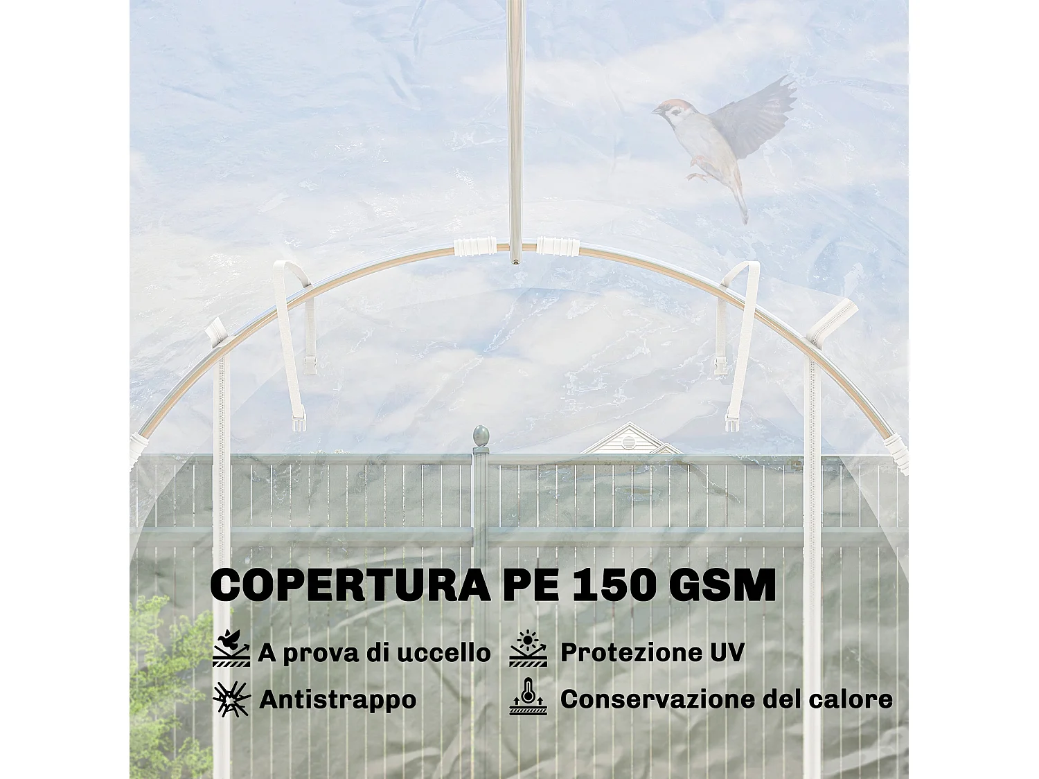Serra a tunnel 2x3x2 m con porte avvolgibili acciaio e pe trasparente